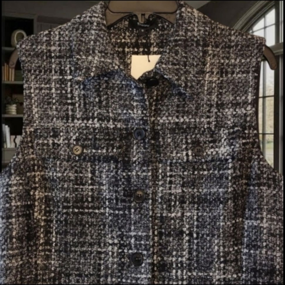 Theory Military Mini Dress in Black Multi Mélange Tweed. Size 12 - Picture 2 of 10